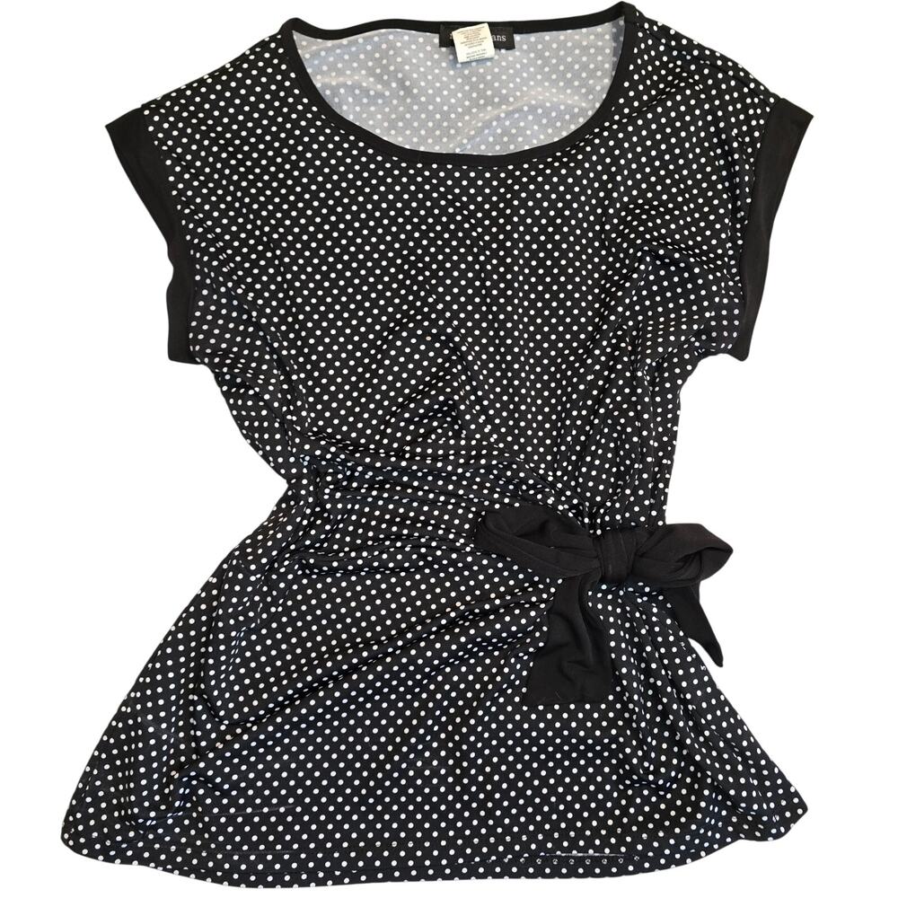 Vintage Y2k Mandy Evans Tie Waist Polka Dot Blouse Size L